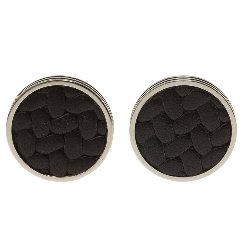 Montblanc Monograin Black Leather Inlay Steel Cufflinks