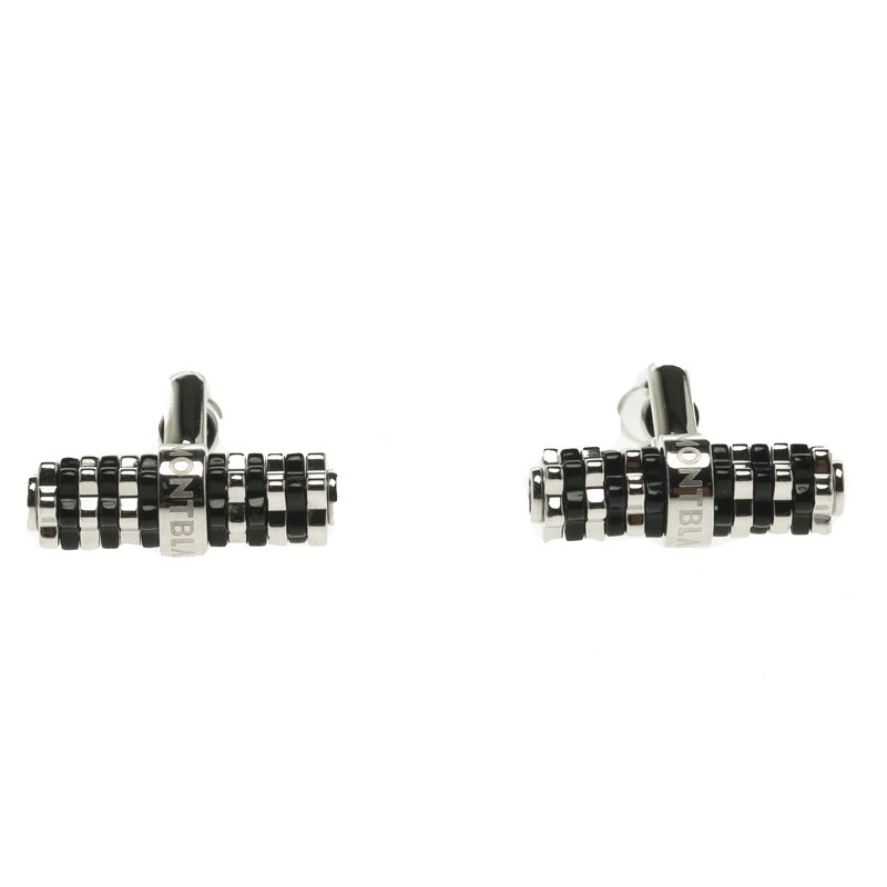 Pre Owned Montblanc Black  Stainless Steel Resin Star Cufflinks