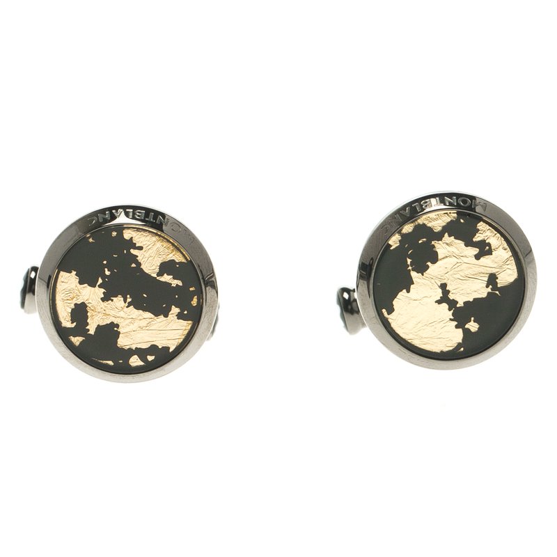 Pre Owned Montblanc Gold Tone Grey Stainless Steel Cufflinks