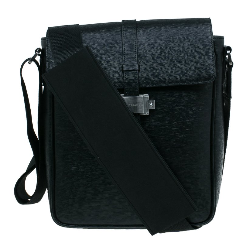 Montblanc Black Leather Westhide North South Messenger Bag 