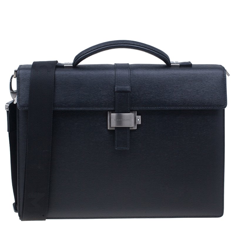 Pre Owned Montblanc Black Leather Westside Single Gusset Briefcase