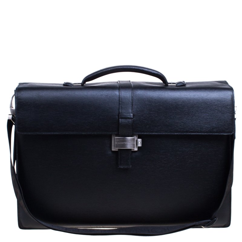 Montblanc Black Leather Westside Double Gusset Briefcase
