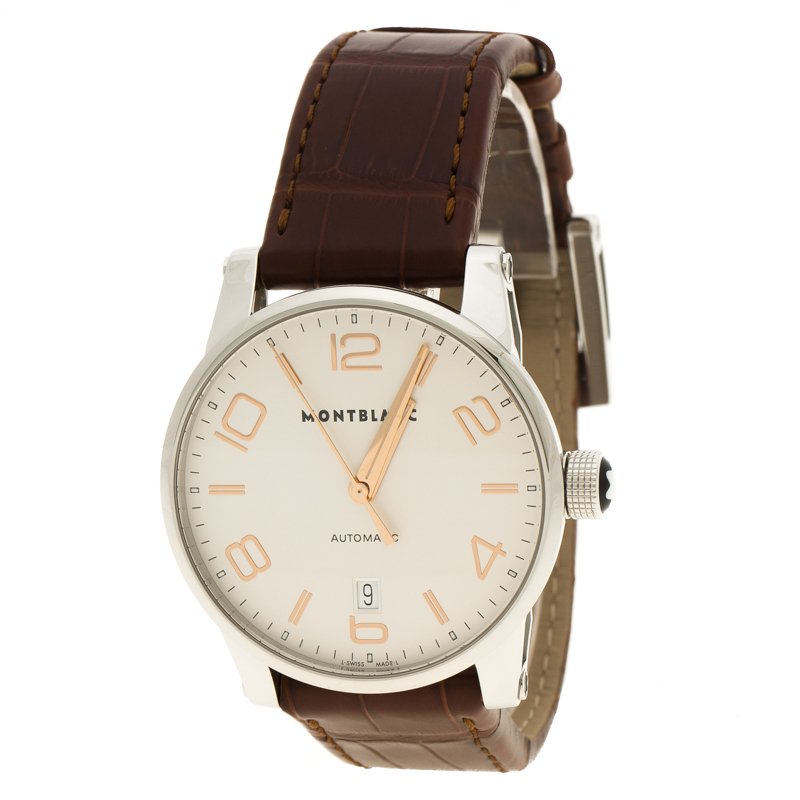 Pre Owned Mont Blanc White Stainless Steel Timewalker Men's Wristwatch 39 mm