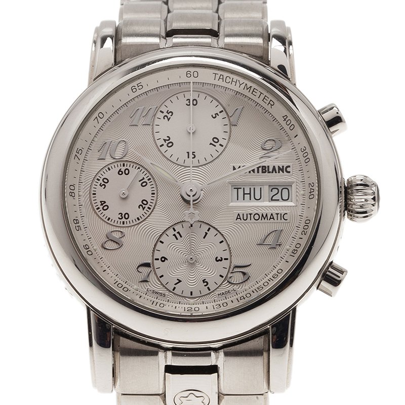 Pre Owned Montblanc Silver Stainless Steel Star Men's Wristwatch 37MM