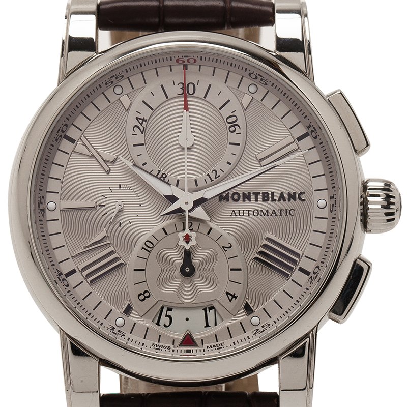 Pre Owned Montblanc Silver Stainless Steel Star Men's Wristwatch 44MM