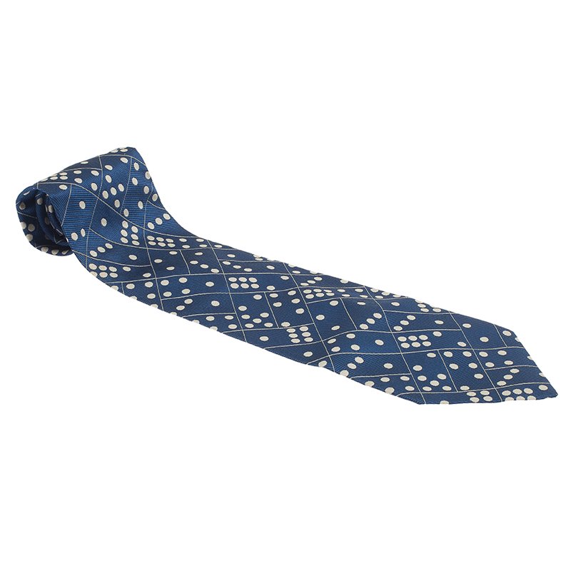 Pre Owned Moschino Blue Domino Print Silk Tie