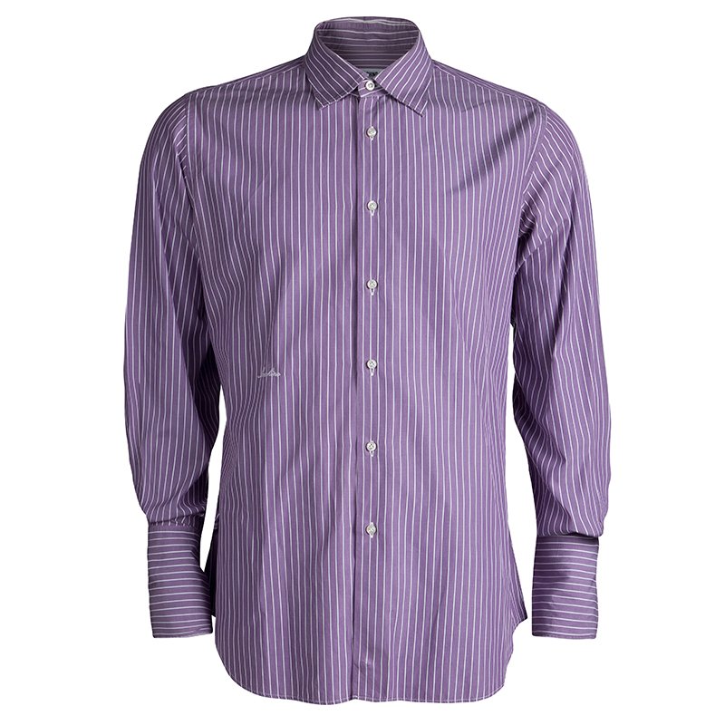 Moschino Purple Striped Long Sleeve Button Front Shirt L