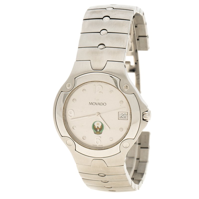 Pre Owned Movado White Stainless Steel UAE Logo Sports Limited Edition Men's Wristwatch 42mm