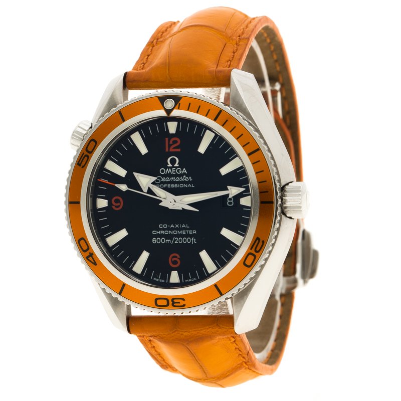 Omega Black Stainless Steel Seamaster Planet Ocean Men's Wristwatch 40 mm