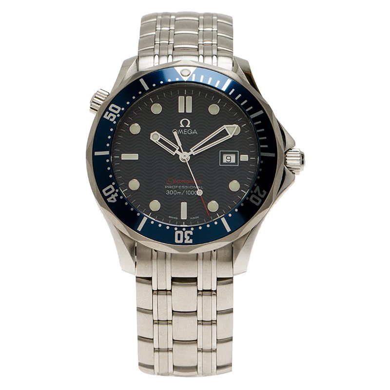 Omega Blue Stainless Steel Seamaster Men's Wristwatch 41MM