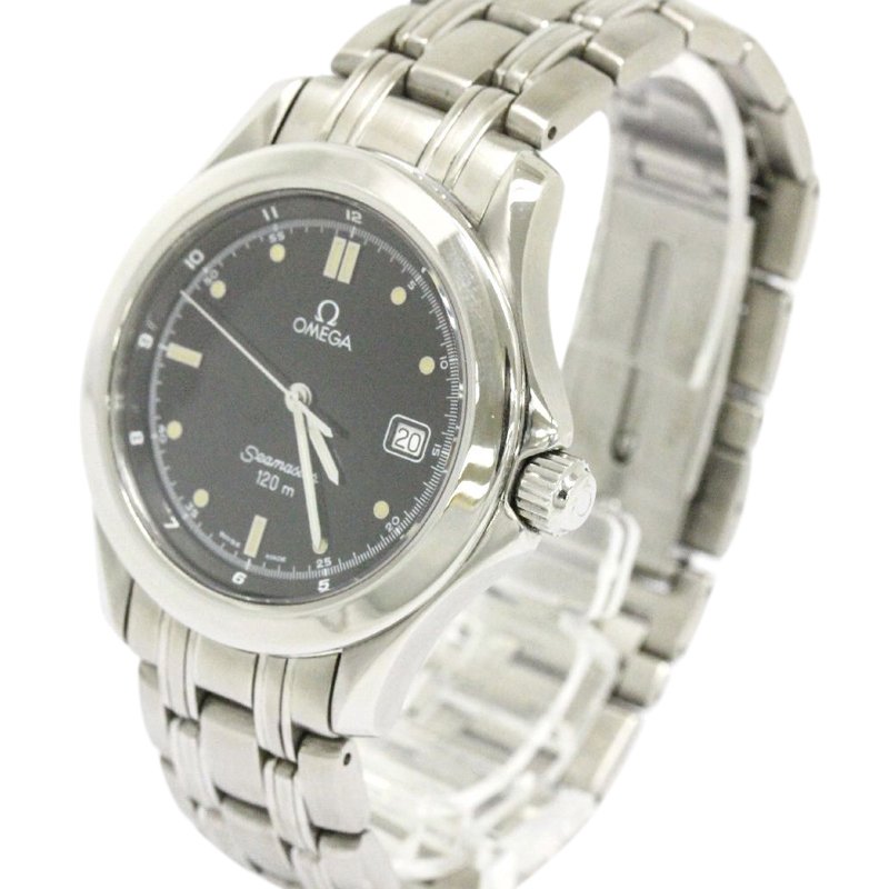 Omega Black Stainless Steel Seamaster Men's Wristwatch 36MM
