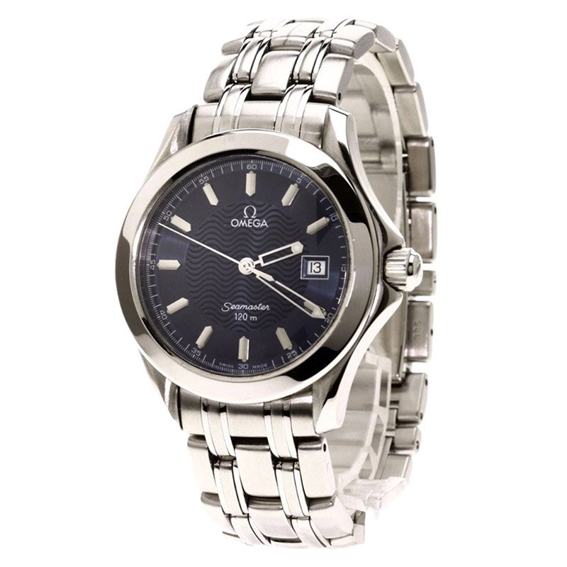 Omega Blue Stainless Steel Seamaster Men's Wristwatch 36MM