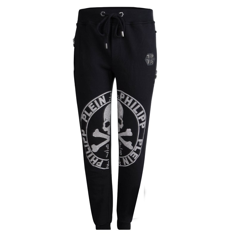 Philipp Plein Black Skull Print Embellished Jogger Pants L