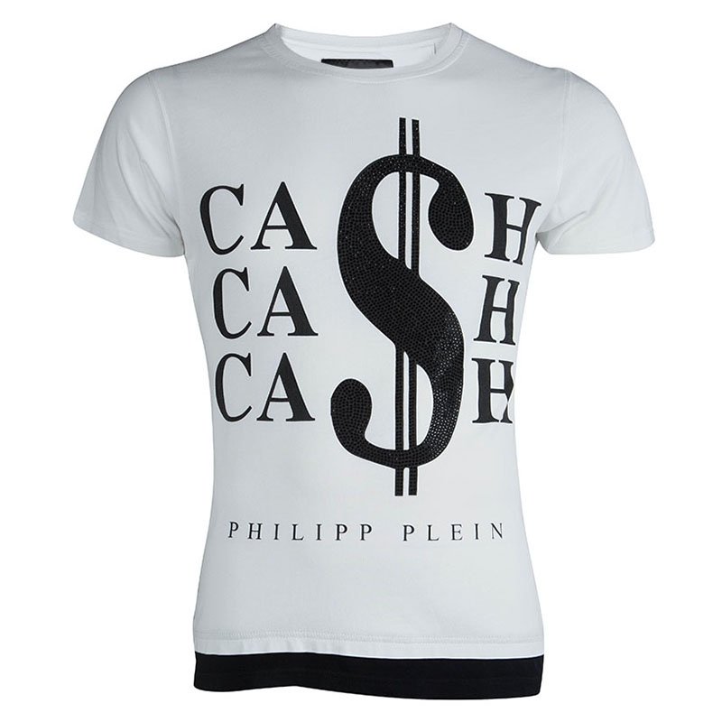 Philipp Plein White Embellished Cash Print Crew Neck T-Shirt L