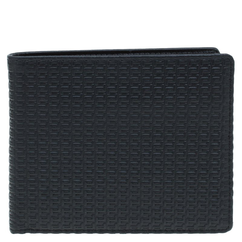 Pre Owned Porsche Design Black Logo Embossed Leather Bi-fold Wallet