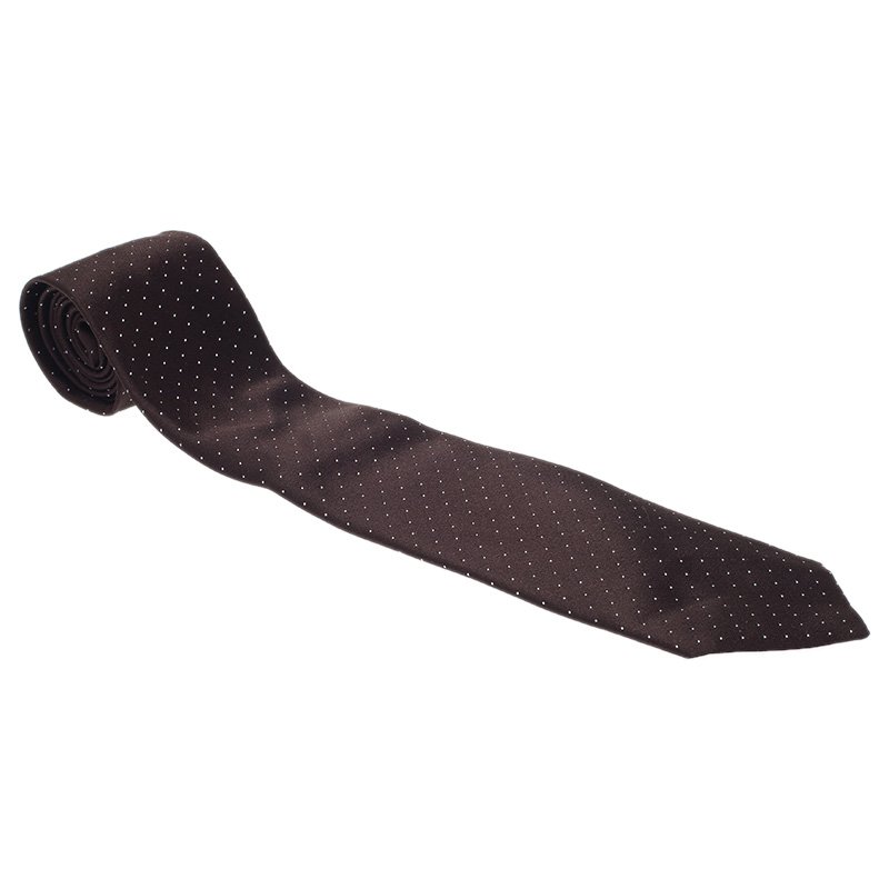 Prada Brown Silk Polka Dot Tie
