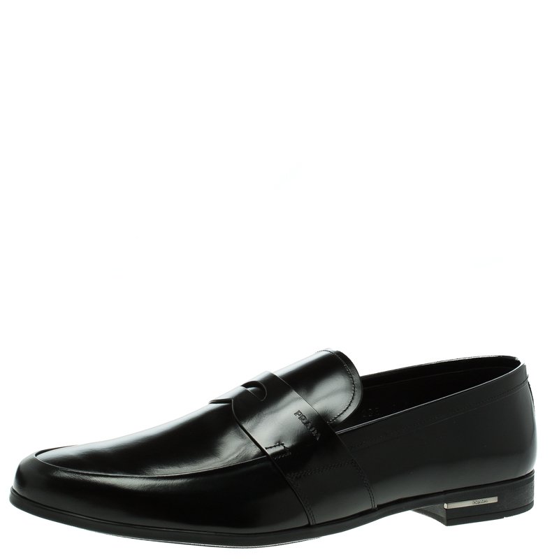 Pre Owned Prada Black Leather Penny Loafers Size 45.5