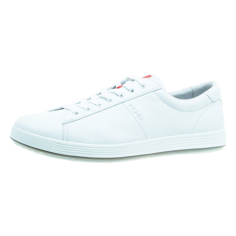 Pre Owned Prada Sport White Leather Lace Up Platform Sneakers Size 45