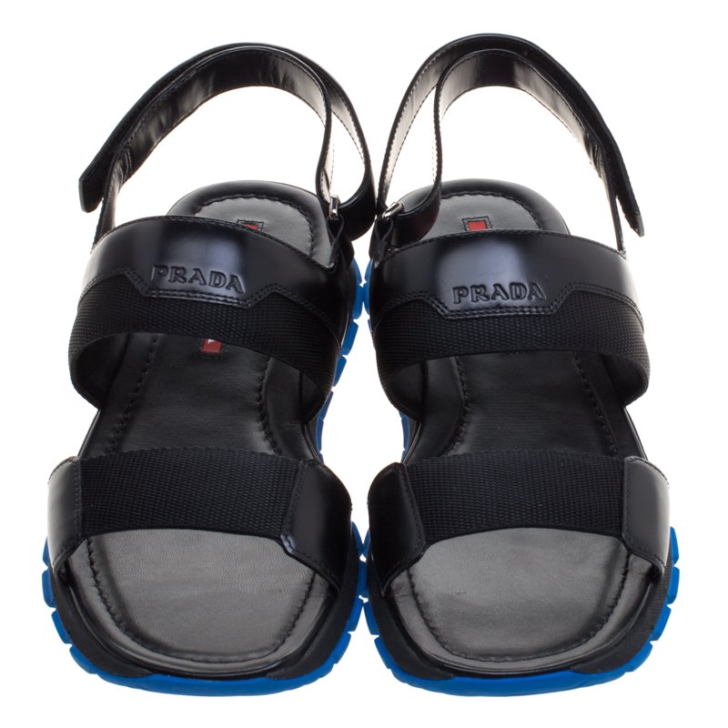 Prada Sport Black Leather Sandals Size 44