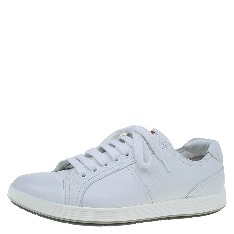 Pre Owned Prada Sport White Leather Lace Up Platform Sneakers Size 42