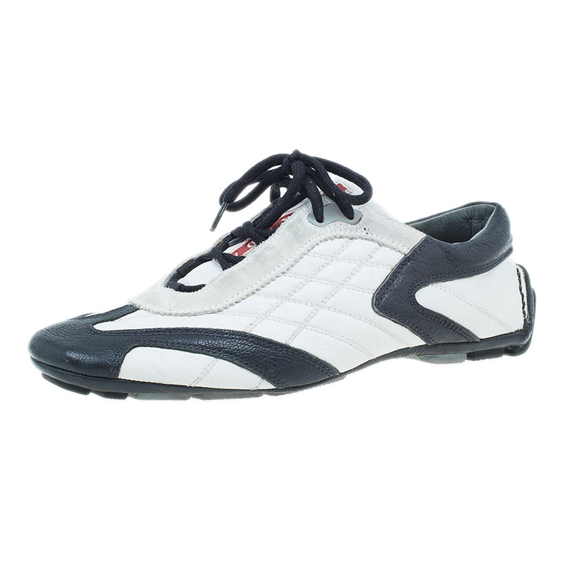 Pre Owned Prada Sport White and Black Leather Sneakers Size 40