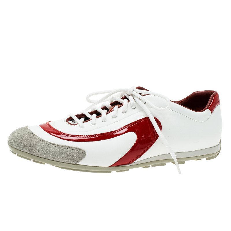 Pre Owned Prada Sport Tricolor Leather and Suede Lace Up Sneakers Sized 42.5