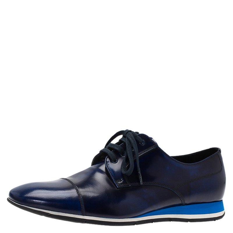 Pre Owned Prada Sport Blue Shaded Leather Lace Up Oxfords Size 43