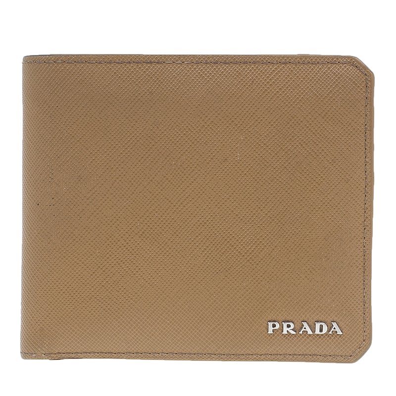 Prada Camel American Saffiano Bi-Fold Corner Wallet