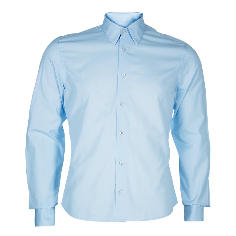 مملوكة مسبقًا Prada Men's Blue Cotton Shirt M