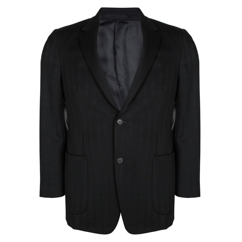Prada Black Herringbone Self Striped Regular Fit Blazer L