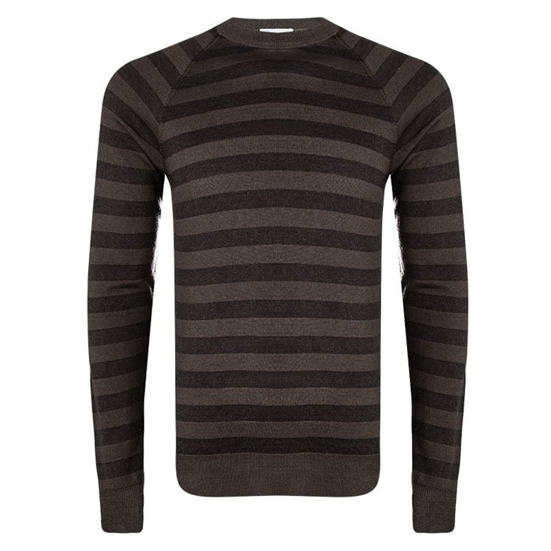 Prada Brown Striped Wool Crew Neck Sweater L