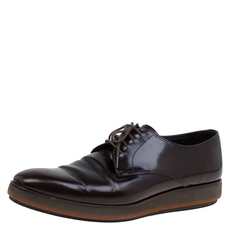 Prada Brown Leather Spazzolato Wedge Bluchers Size 42.5