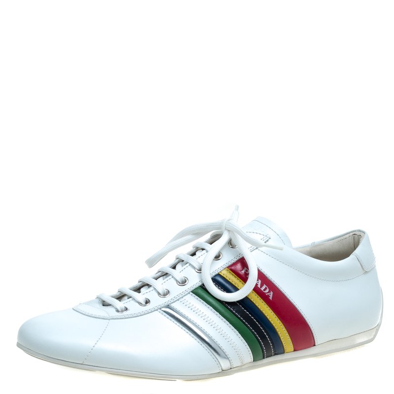 Prada White Multicolor Leather Sneakers Size 43.5