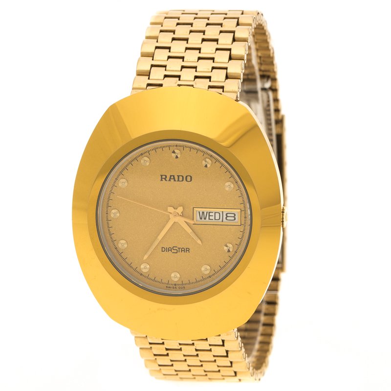 Rado Yellow Ochre Stainless Steel DiaStar Gold Plated Men's Wristwatch 35 mm
