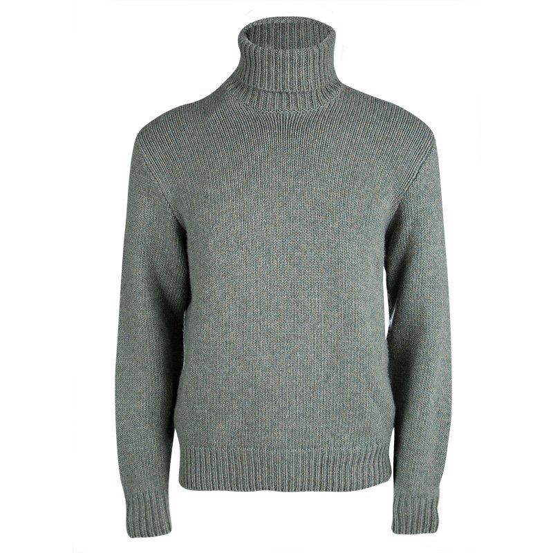 Pre Owned Ralph Lauren Sage Green Melange Cashmere Turtle Neck Sweater L