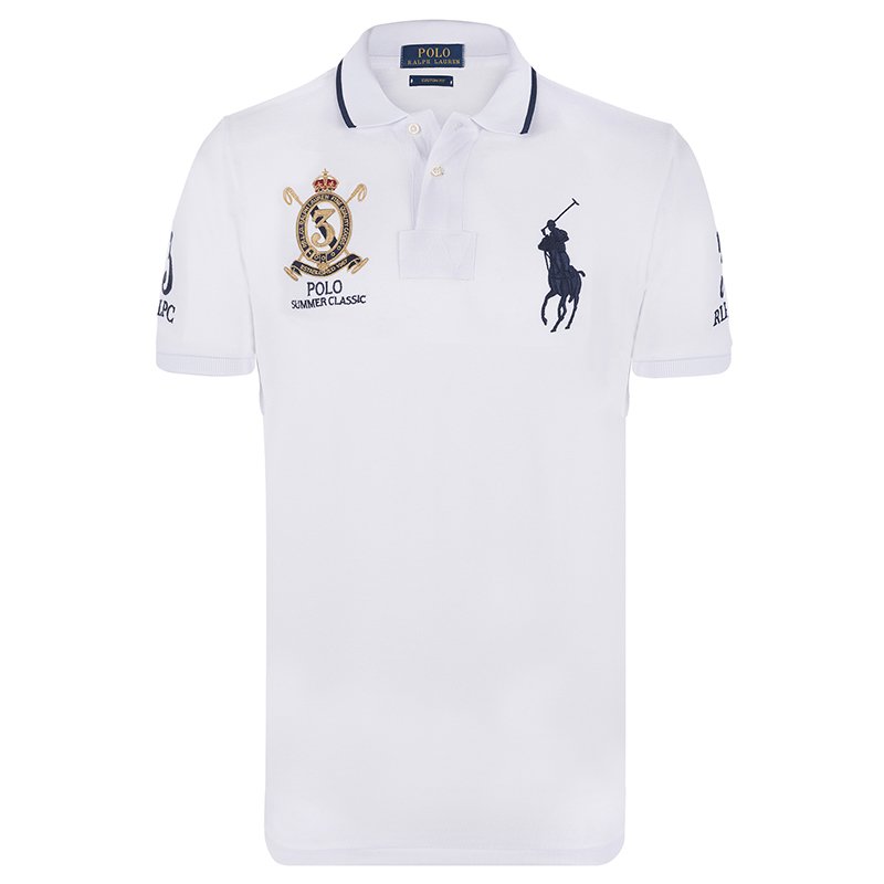 Polo Ralph Lauren White/Navy Blue Logo Polo Shirt M