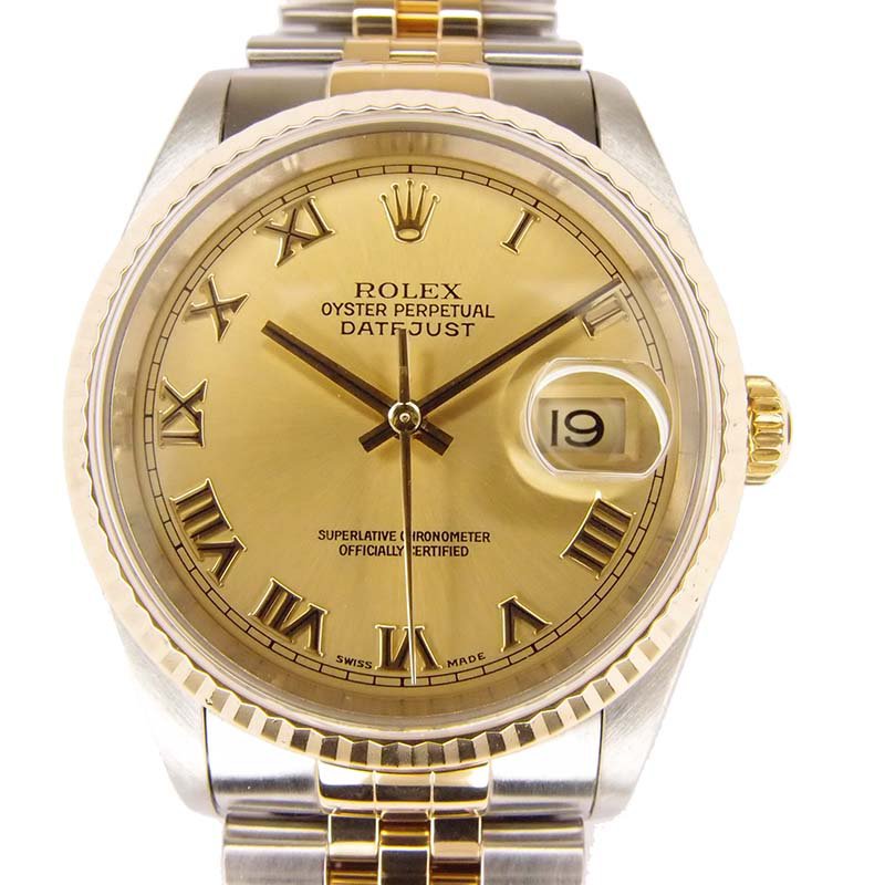 Pre Owned ساعة يد رجالي رولكس ديت جست ستانلس ستيل وذهب أصفر عيار 18 ذهبي 36 مم