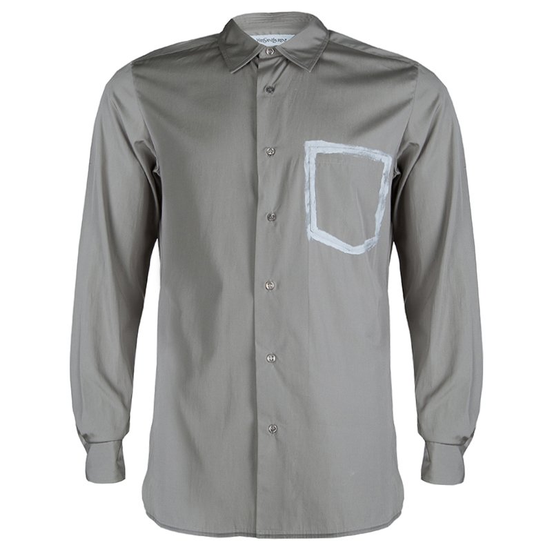 Saint Laurent Paris Grey Long Sleeve Buttondown Cotton Shirt M