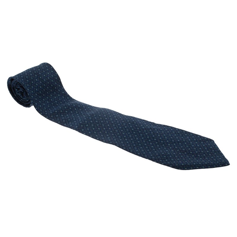 Saint Laurent Paris Blue Printed Silk Tie