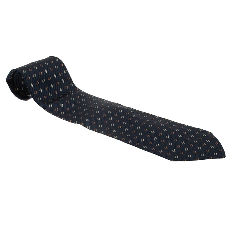 Saint Laurent Paris Dark Blue Woven Silk Tie