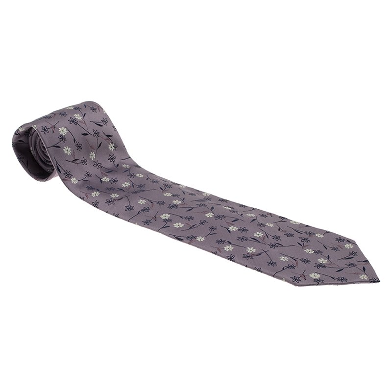 Pre Owned Saint Laurent Paris Purple Floral Woven Silk Tie