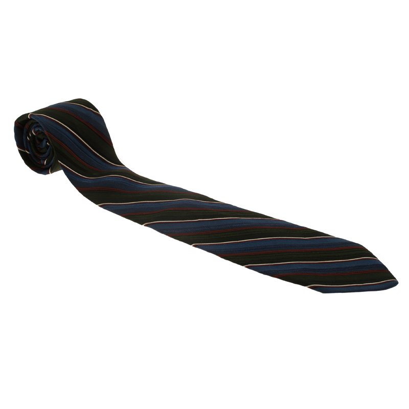 Saint Laurent Paris Multicolor Striped Silk Tie