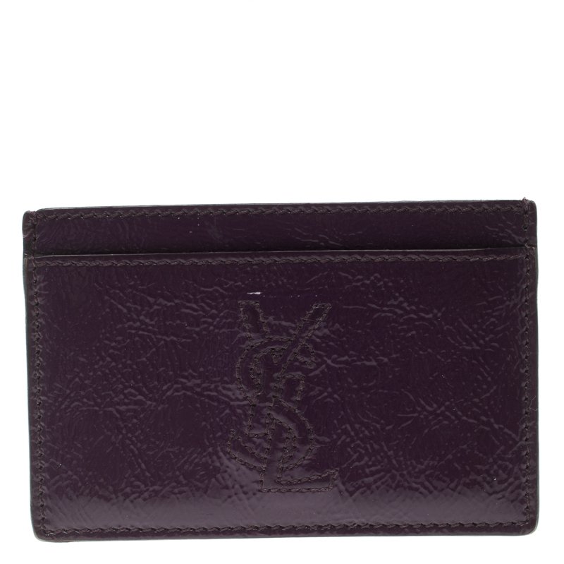 Pre Owned Saint Laurent Paris Purple Patent Leather Card Holder