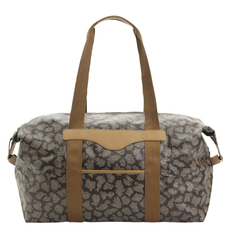 Saint Laurent Paris Grey/Brown Coated Canvas Duffel Bag