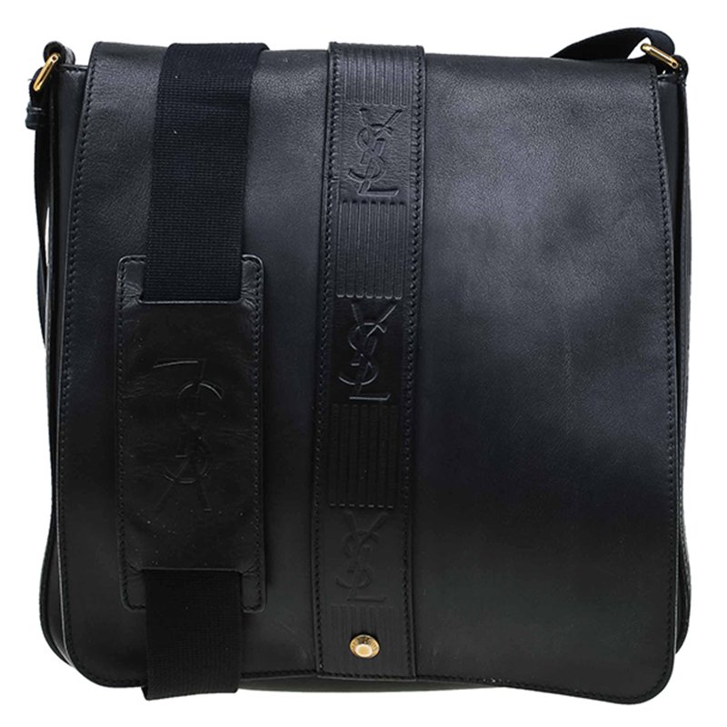 Saint Laurent Paris Black Leather Logo Messenger Bag