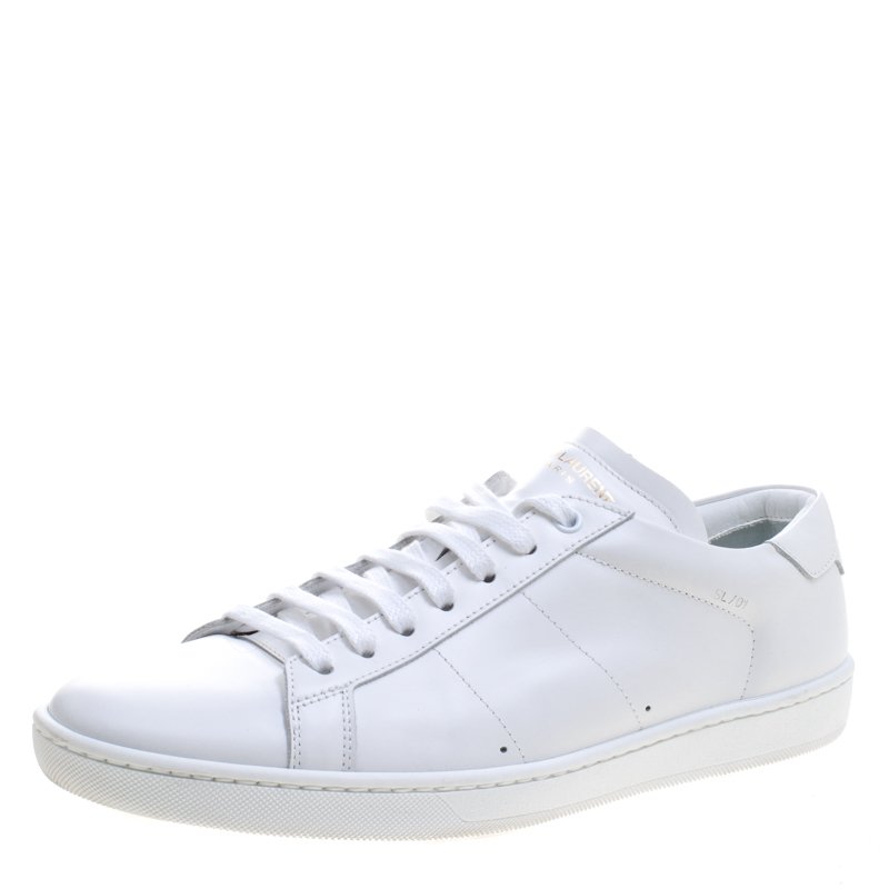 Pre Owned حذاء رياضي سان لوران باريس منخفض من أعلى جلد أبيض مقاس 42