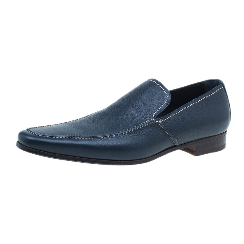 Saint Laurent Paris Blue Leather Loafers Size 41.5
