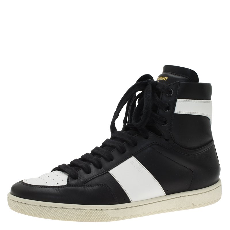 Pre Owned Saint Laurent Paris Monochrome Perforated Leather High Top Sneakers Size 39