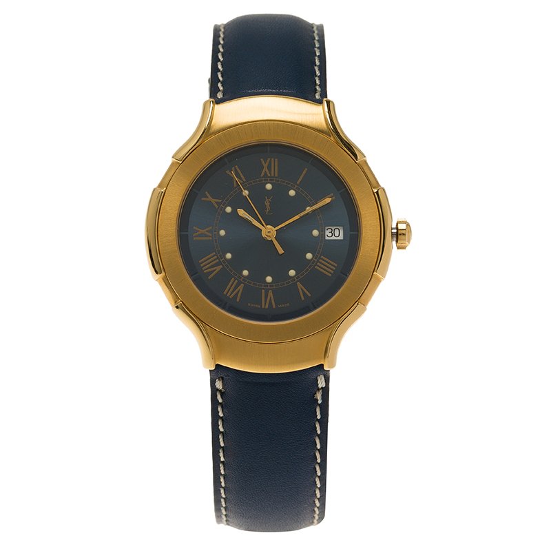 Saint Laurent Paris Blue Gold-Plated Stainless Steel Classic Men's Wristwatch 36MM