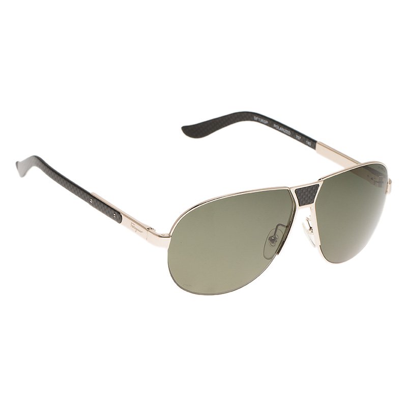 Pre Owned Salvatore Ferragamo Gold SF136SP Aviator Sunglasses